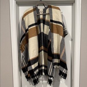 LOFT Plaid Wrap Ruana in Cream, Brown & Gray